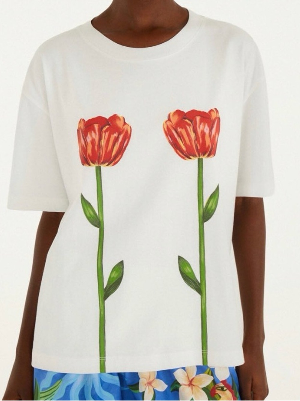 Farm Rio NWT White Tropical Rose Oversized Boxy T-Shirt Med
